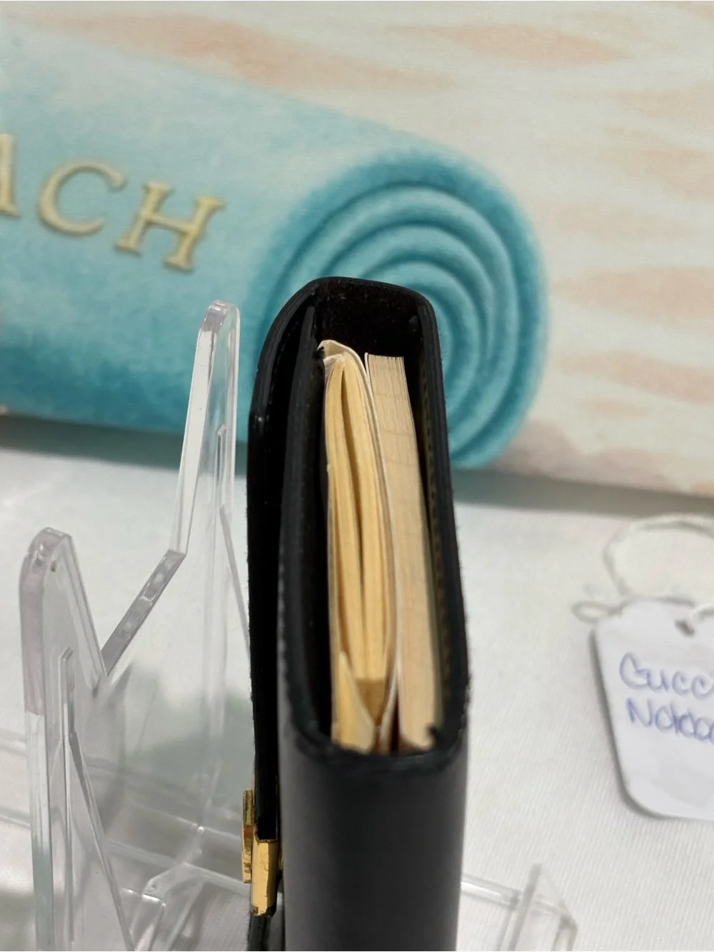Authentic Vintage Gucci Black Leather Address Book Notebook Pen Set with Box new